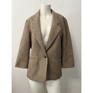 Vtg Women’s Wool Blazer Sz M Beige Tweed Academic Preppy Professor Ivy League